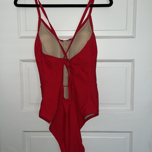 Red one piece swimsuit with crossed back tie. Size Large. Excellent condition. - Picture 4 of 5
